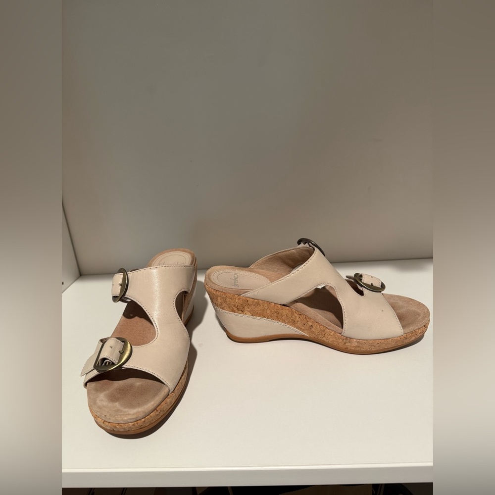 Dansko Cream Wedge Sandals